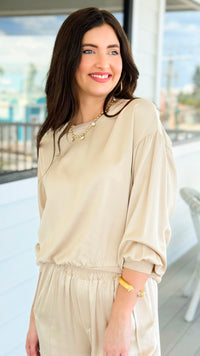 Comfort Silk Touch Italian Long Sleeve Top- Beige
