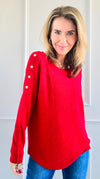 Luxe Shoulder Italian Knit Sweater- Red-140 Sweaters-Italianissimo-Coastal Bloom Boutique, find the trendiest versions of the popular styles and looks Located in Indialantic, FL