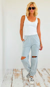 Fleece Slit Jogger - Slate Blue-180 Joggers-reflex-Coastal Bloom Boutique, find the trendiest versions of the popular styles and looks Located in Indialantic, FL