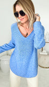 Soho Italian V-Neck Pullover - Blue-140 Sweaters-Italianissimo/ AUTE-Coastal Bloom Boutique, find the trendiest versions of the popular styles and looks Located in Indialantic, FL