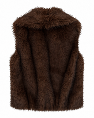 Plush Fur Cropped Vest - Coffee