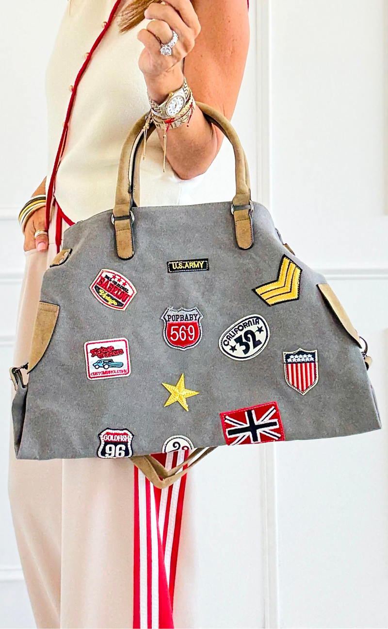 Patch Perfect Italian Tote Bag- Grey-240 Bags-DEDA SRL-Coastal Bloom Boutique, find the trendiest versions of the popular styles and looks Located in Indialantic, FL