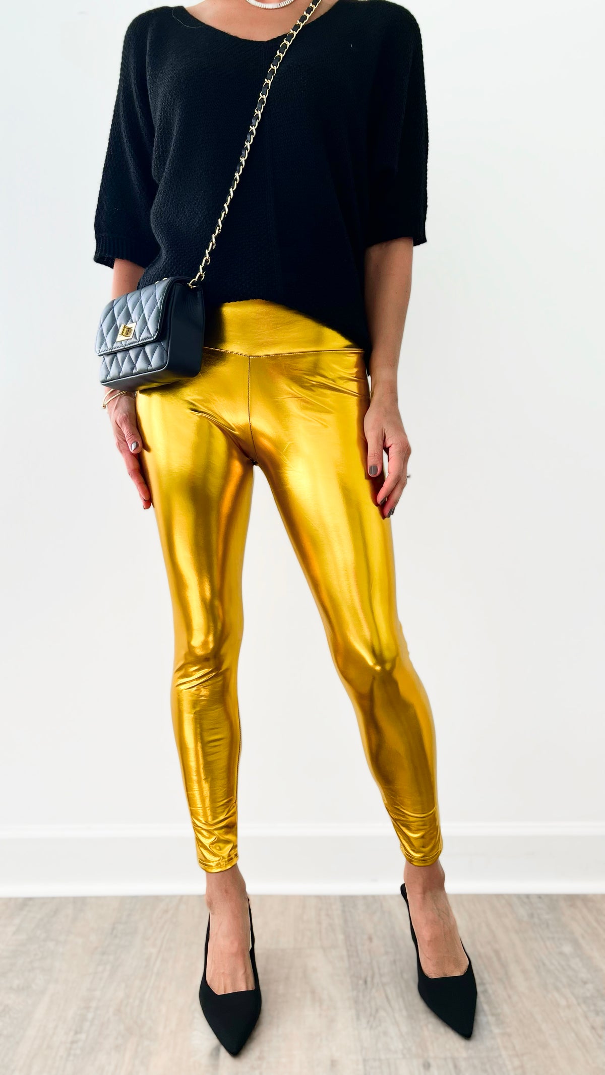 Metallic Leggings - Gold-210 Loungewear/Sets-Miss Sparkling-Coastal Bloom Boutique, find the trendiest versions of the popular styles and looks Located in Indialantic, FL