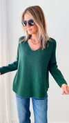 Soho Italian V-Neck Pullover - Hunter Green-140 Sweaters-Germany-Coastal Bloom Boutique, find the trendiest versions of the popular styles and looks Located in Indialantic, FL