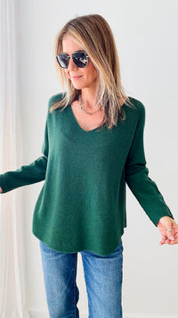 Soho Italian V-Neck Pullover - Hunter Green-140 Sweaters-Germany-Coastal Bloom Boutique, find the trendiest versions of the popular styles and looks Located in Indialantic, FL