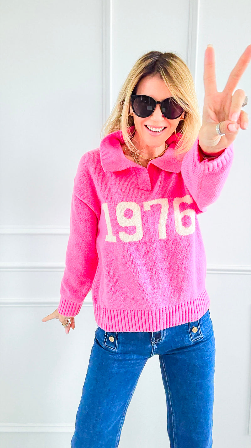 1976 Pink Sweater-140 Sweaters-Lovelo x GeeGee-Coastal Bloom Boutique, find the trendiest versions of the popular styles and looks Located in Indialantic, FL