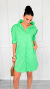 Callie Ruffle Puff Sleeve Jacquard Shirt Dress-Green Apple-200 Dresses/Jumpsuits/Rompers-Adrienne-Coastal Bloom Boutique, find the trendiest versions of the popular styles and looks Located in Indialantic, FL
