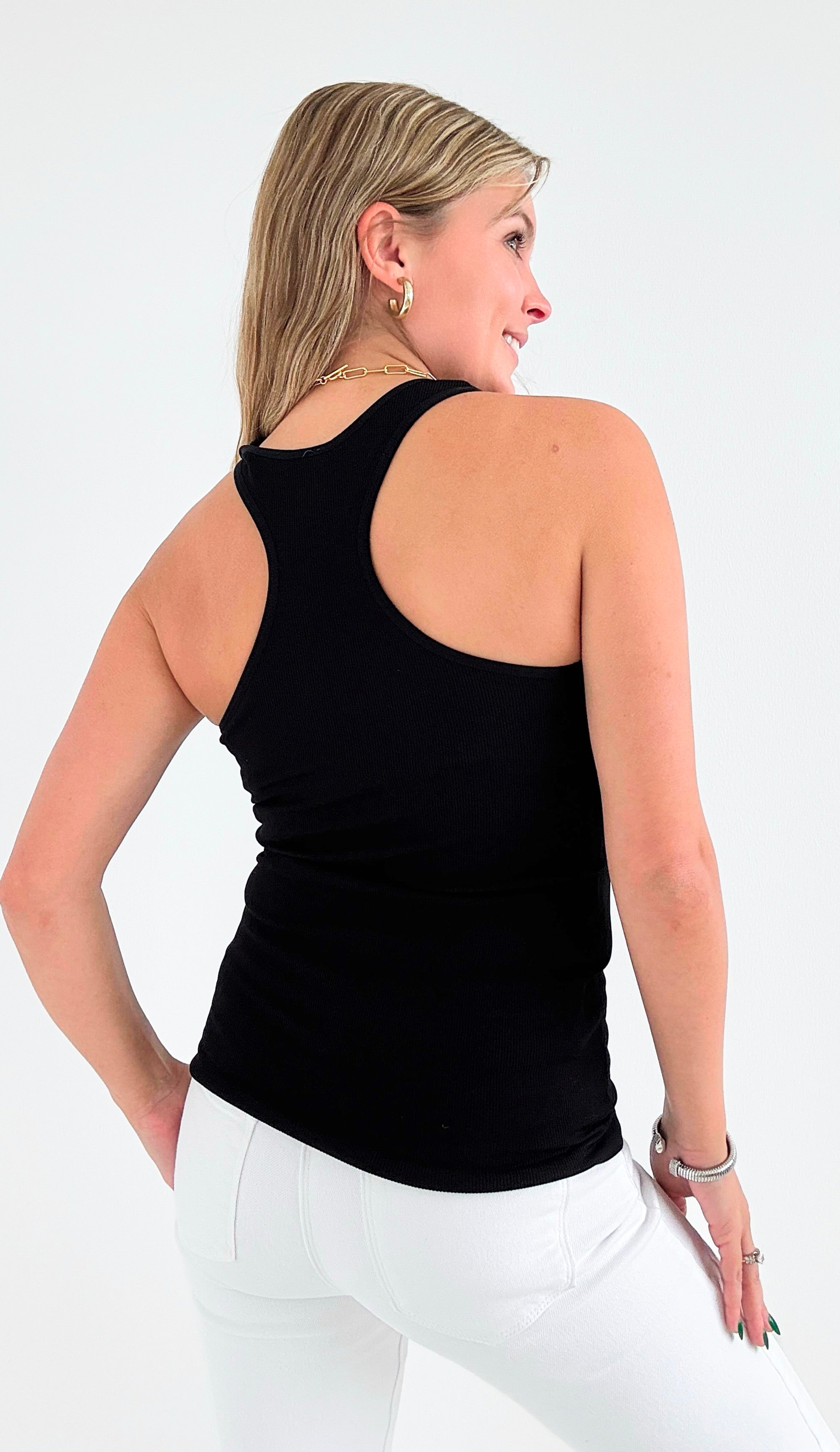 Ribbed Seamless Racerback Top - Black-100 Sleeveless Tops-Love Poem-Coastal Bloom Boutique, find the trendiest versions of the popular styles and looks Located in Indialantic, FL