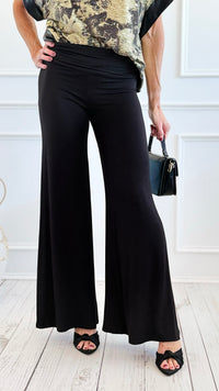 Fold Over Waist Comfy Palazzo Pants-Black-100 Pants-Zenana-Coastal Bloom Boutique, find the trendiest versions of the popular styles and looks Located in Indialantic, FL