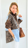 Leopard & Lines Button-Up Italian Blouse-110 Long Sleeve Tops-TATTOO Z-Coastal Bloom Boutique, find the trendiest versions of the popular styles and looks Located in Indialantic, FL