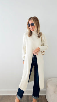 Chic Long Split Italian Sweater - Ivory-150 Cardigans/Layers-Italianissimo/Z Studio-Coastal Bloom Boutique, find the trendiest versions of the popular styles and looks Located in Indialantic, FL