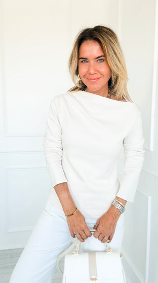 Asymmetrical Neck Top - Ivory-Cream