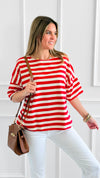 Classic Stripe Italian Short Sleeve Top- Red-110 short Sleeve Top-Italianissimo-Coastal Bloom Boutique, find the trendiest versions of the popular styles and looks Located in Indialantic, FL