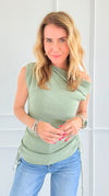 Sleek Grace Ruched Side Top - Sage-100 Sleeveless Tops-rivir-Coastal Bloom Boutique, find the trendiest versions of the popular styles and looks Located in Indialantic, FL