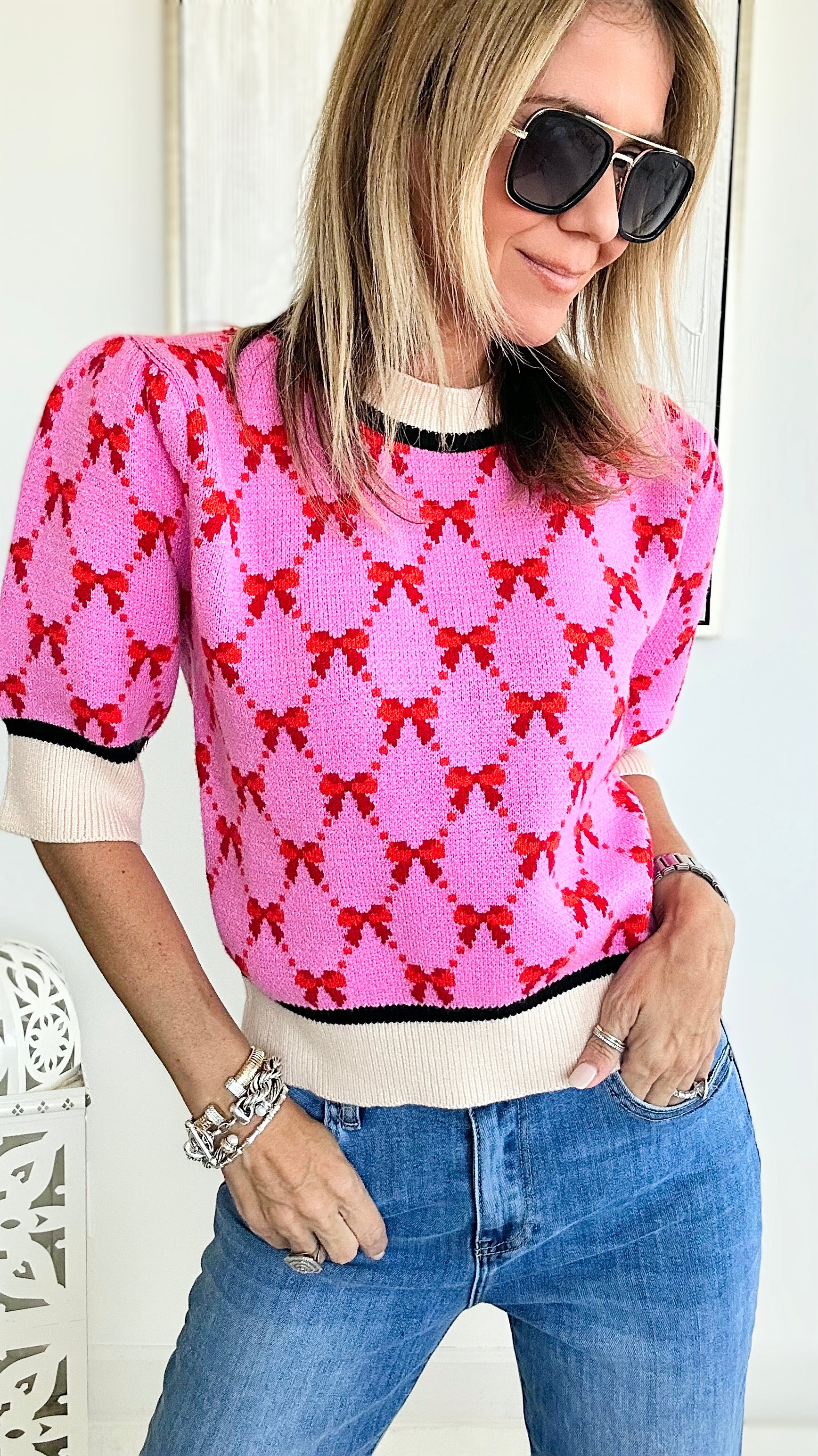 Sweet Bow Round Neck Ribbon Sweater-140 Sweaters-T H M L-Coastal Bloom Boutique, find the trendiest versions of the popular styles and looks Located in Indialantic, FL