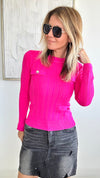 Cable Knit Elegant Top - Hot Pink-140 Sweaters-HIGH MJ-Coastal Bloom Boutique, find the trendiest versions of the popular styles and looks Located in Indialantic, FL