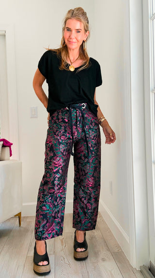 Floral Drawstring Wide Leg Pants