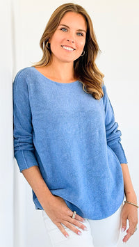 Soho Italian Boatneck Pullover - Steel Blue-140 Sweaters-Italianissimo-Coastal Bloom Boutique, find the trendiest versions of the popular styles and looks Located in Indialantic, FL