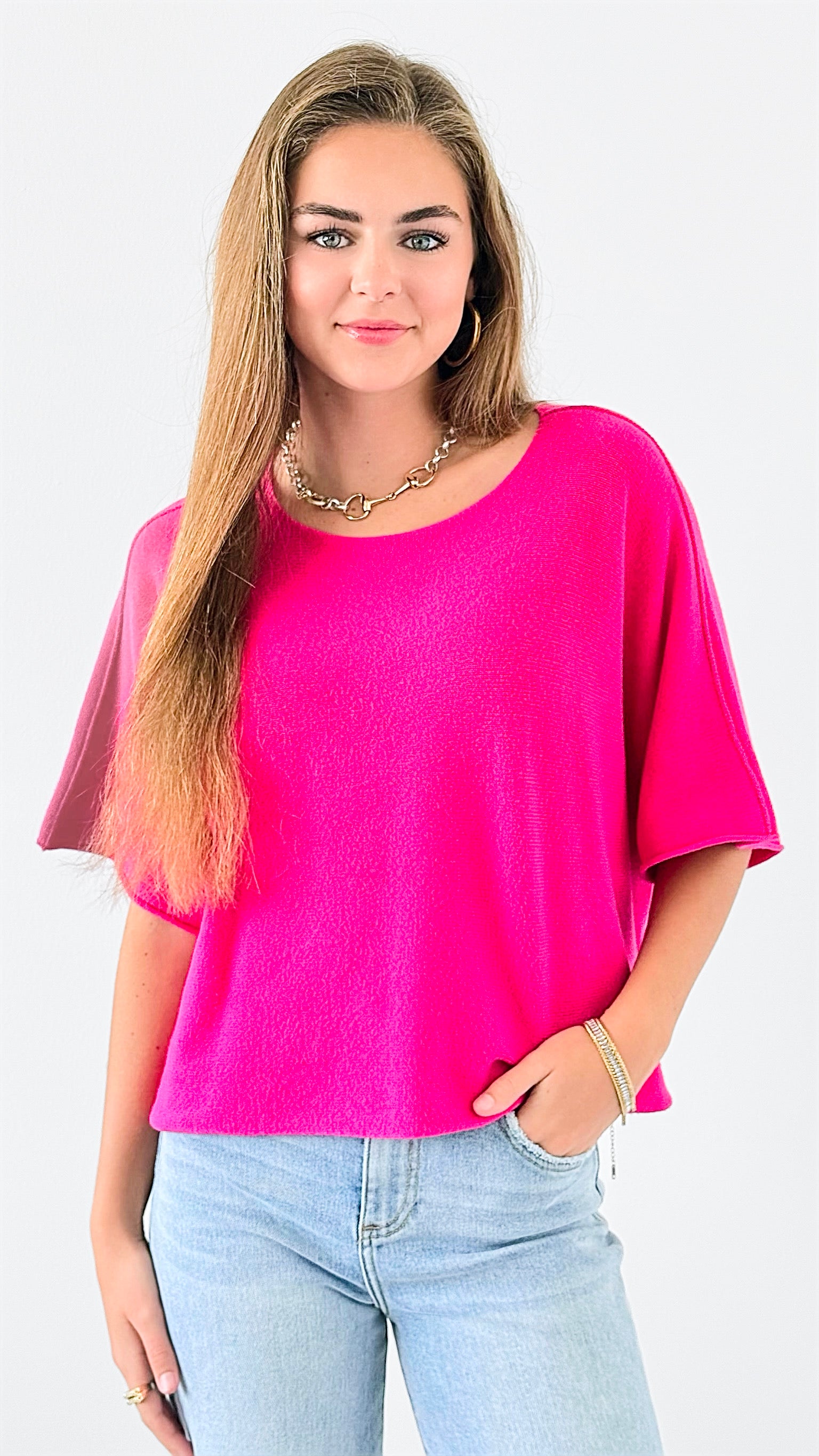 Winter in Amalfi Italian Top - Hot Pink-140 Sweaters-Italianissimo-Coastal Bloom Boutique, find the trendiest versions of the popular styles and looks Located in Indialantic, FL