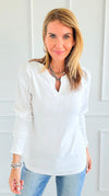 Refined Puff Sleeve Split Neck Top-130 Long Sleeve Tops-DOE AND RAE-Coastal Bloom Boutique, find the trendiest versions of the popular styles and looks Located in Indialantic, FL