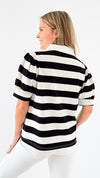 Striped Puff Sleeve Polo Top-110 Short Sleeve Tops-Jodifl-Coastal Bloom Boutique, find the trendiest versions of the popular styles and looks Located in Indialantic, FL