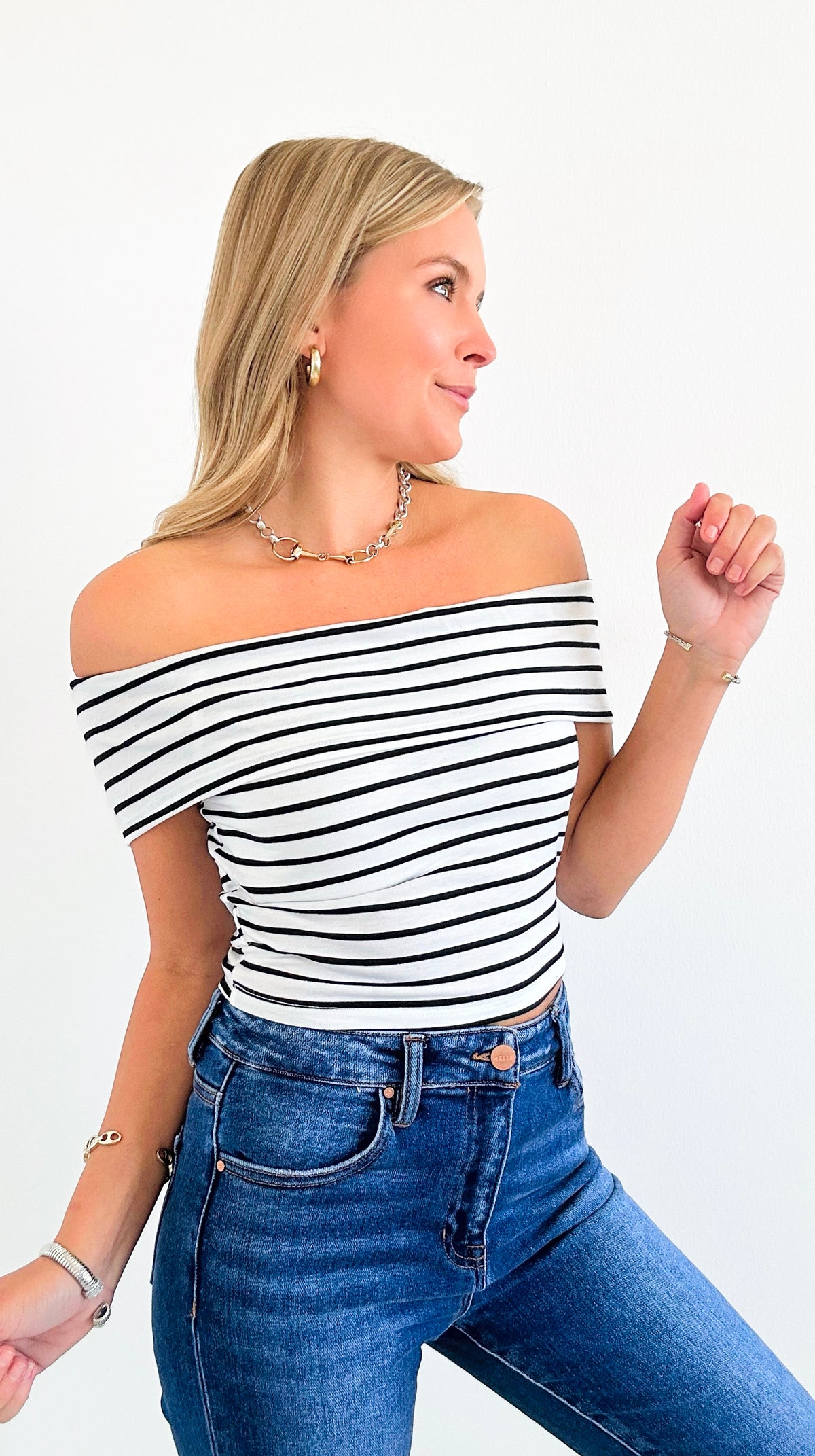Seaside Stroll Stripe Top-110 Short Sleeve Tops-HYFVE-Coastal Bloom Boutique, find the trendiest versions of the popular styles and looks Located in Indialantic, FL