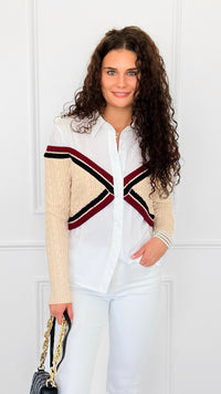 Varsity Remix Cable Knit Top-130 Long Sleeve Tops-LA' ROS-Coastal Bloom Boutique, find the trendiest versions of the popular styles and looks Located in Indialantic, FL