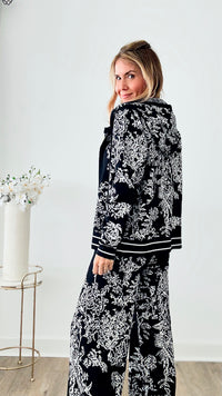 Adiorable Floral Tapestry Knit Zip Up Set - Black-130 Long sleeve top-Chasing Bandits-Coastal Bloom Boutique, find the trendiest versions of the popular styles and looks Located in Indialantic, FL