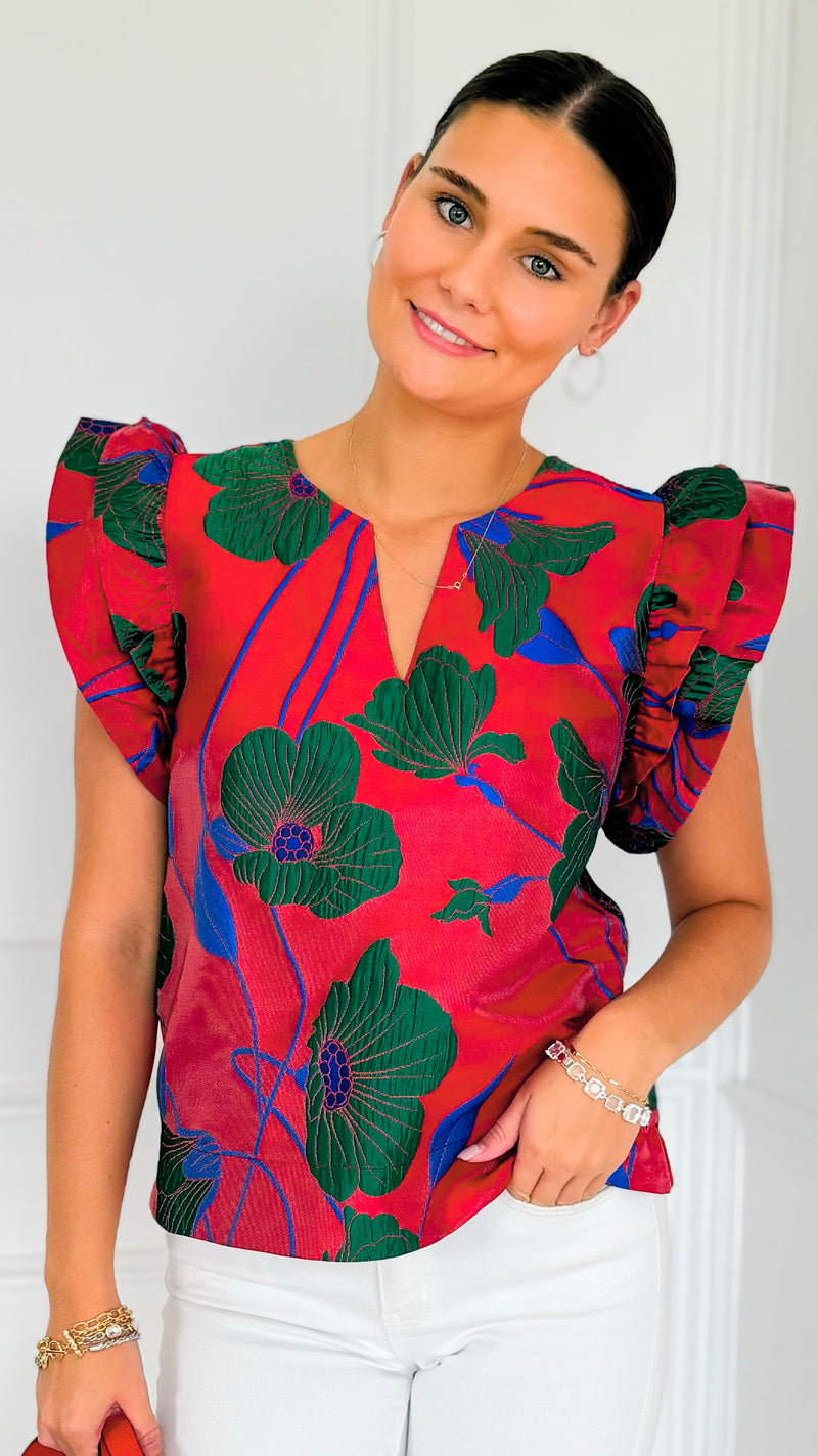 Garden Bloom Notch Neck Top-110 Short Sleeve Tops-JODIFL-Coastal Bloom Boutique, find the trendiest versions of the popular styles and looks Located in Indialantic, FL