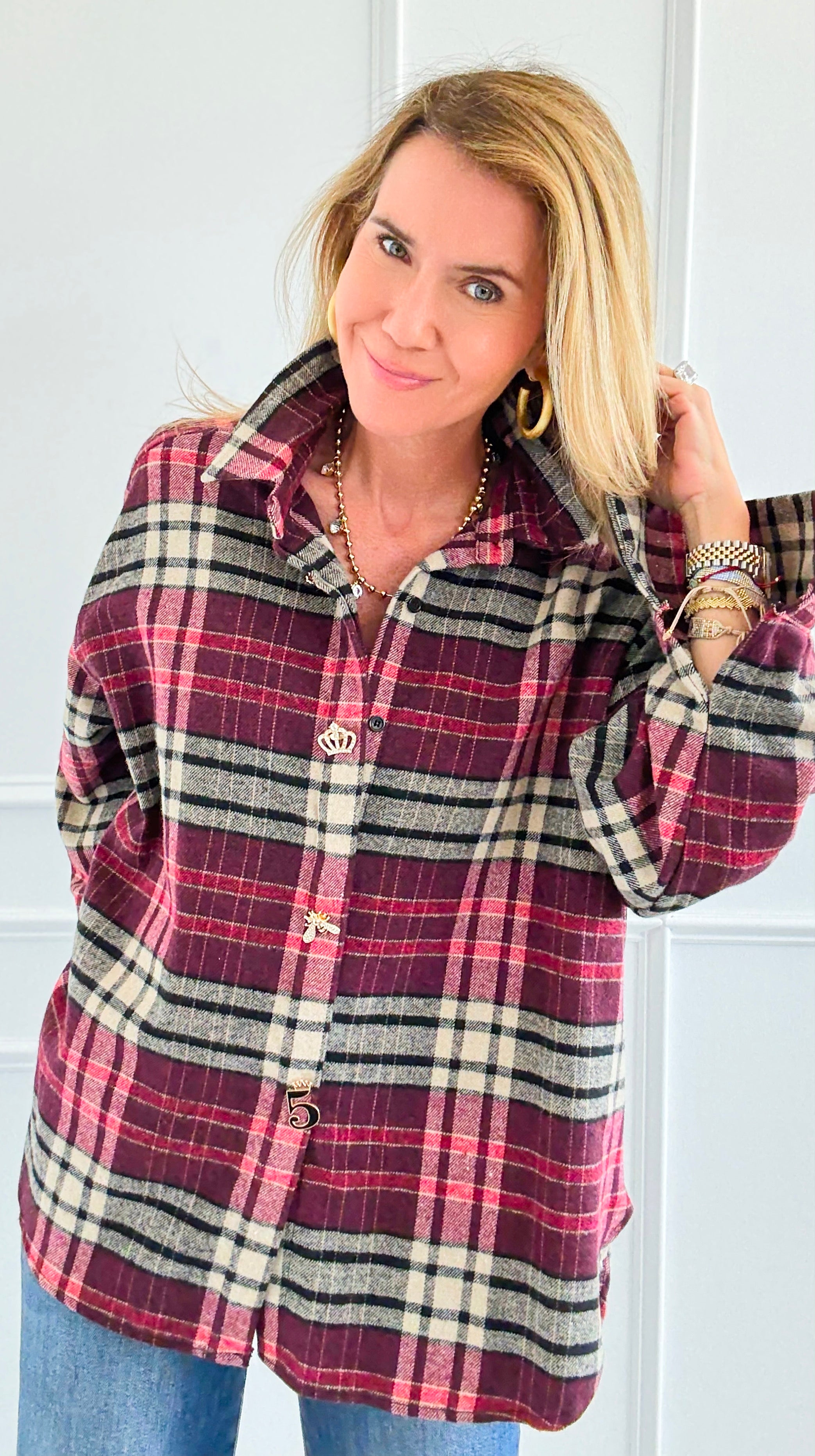 Pretty In Plaid Italian Top-110 Long Sleeve Tops-TATTOO Z-Coastal Bloom Boutique, find the trendiest versions of the popular styles and looks Located in Indialantic, FL