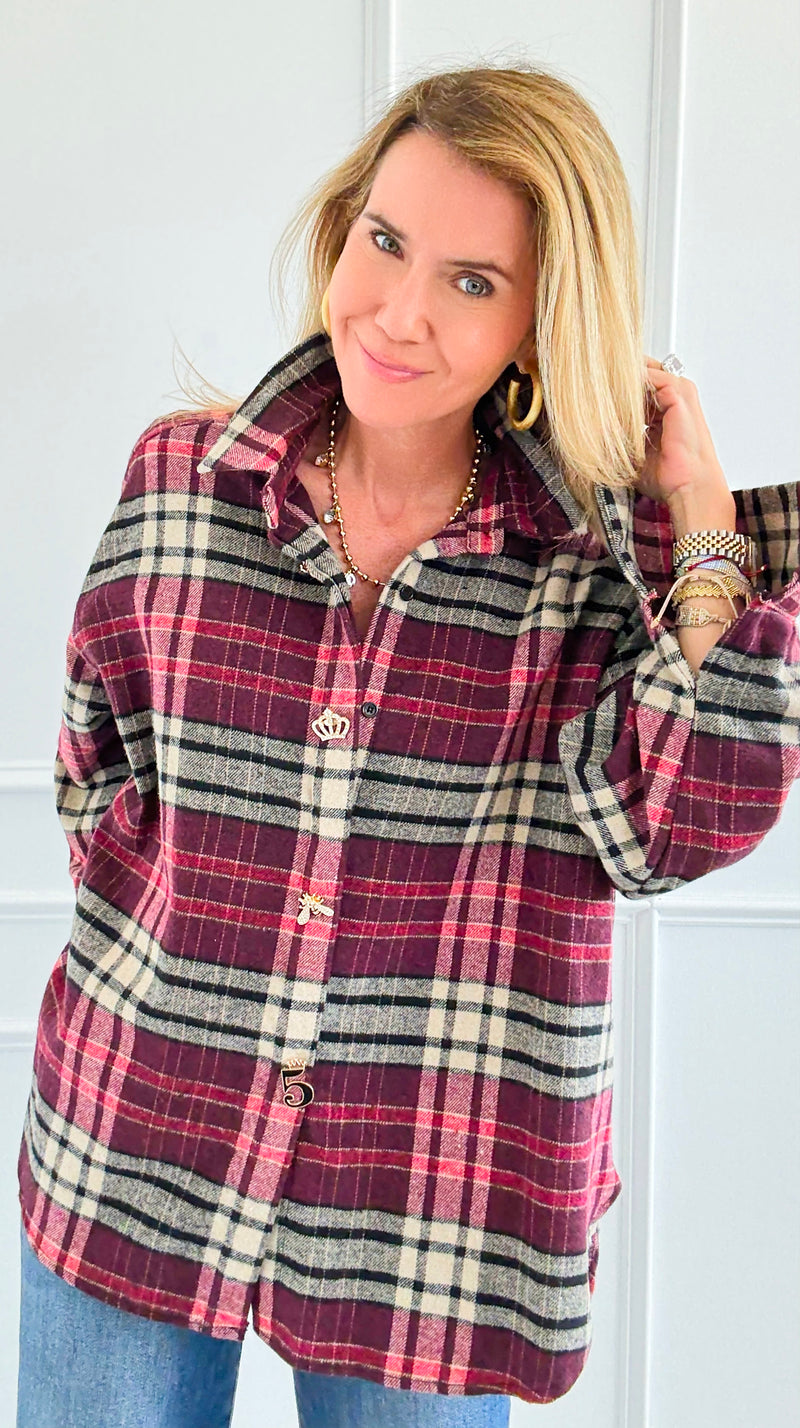 Pretty In Plaid Italian Top-110 Long Sleeve Tops-TATTOO Z-Coastal Bloom Boutique, find the trendiest versions of the popular styles and looks Located in Indialantic, FL