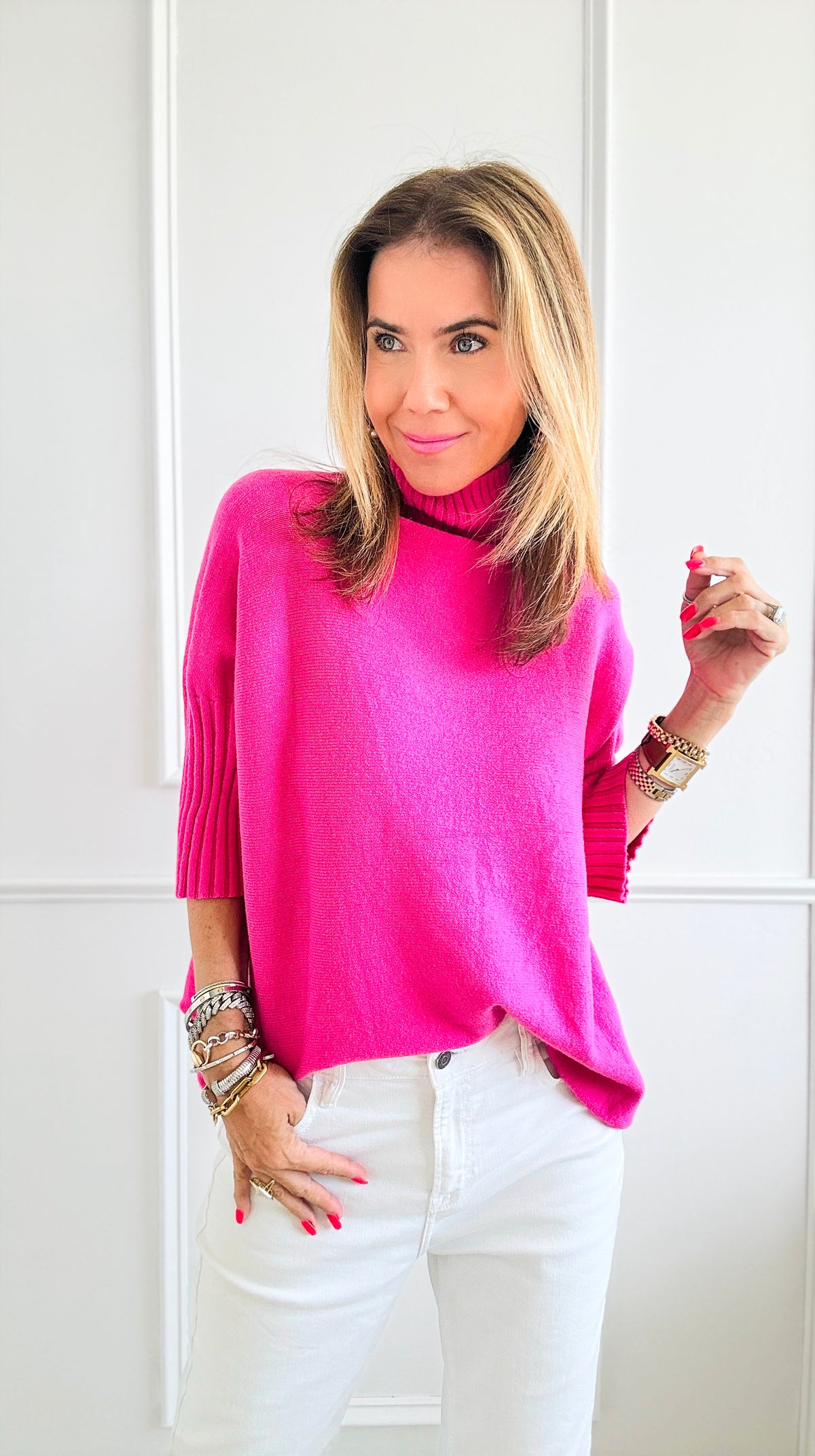 Break Free Italian Sweater Top - Fuchsia-140 Sweaters-Italianissimo-Coastal Bloom Boutique, find the trendiest versions of the popular styles and looks Located in Indialantic, FL