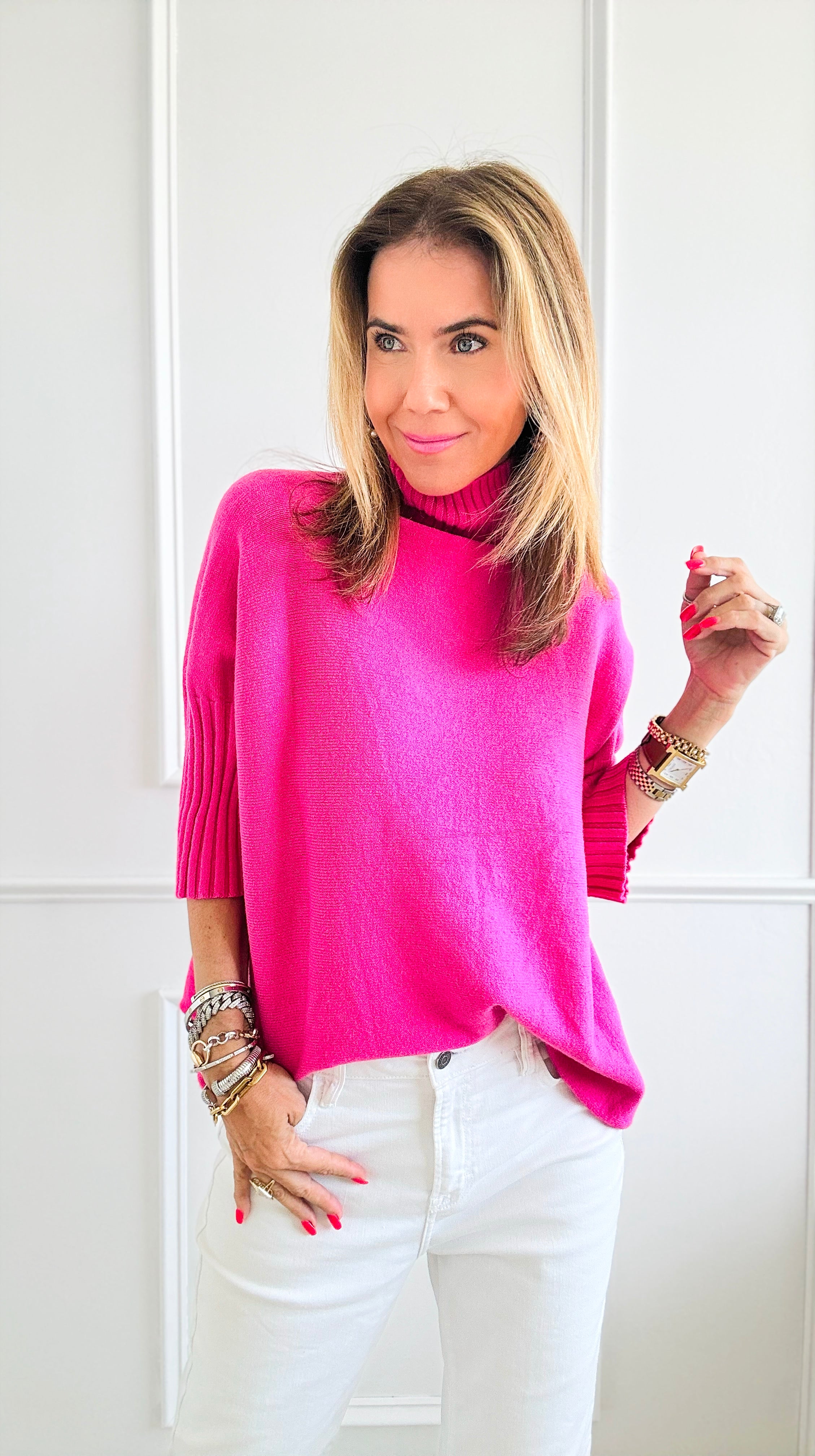 Break Free Italian Sweater Top - Fuchsia-140 Sweaters-Italianissimo-Coastal Bloom Boutique, find the trendiest versions of the popular styles and looks Located in Indialantic, FL