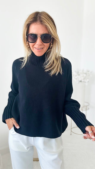 Break Free Long Sleeve Italian Sweater Top - Black-140 Sweaters-Italianissimo-Coastal Bloom Boutique, find the trendiest versions of the popular styles and looks Located in Indialantic, FL