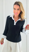 Contrast Trim Italian Top- Black-130 Long sleeve top-Italianissimo-Coastal Bloom Boutique, find the trendiest versions of the popular styles and looks Located in Indialantic, FL