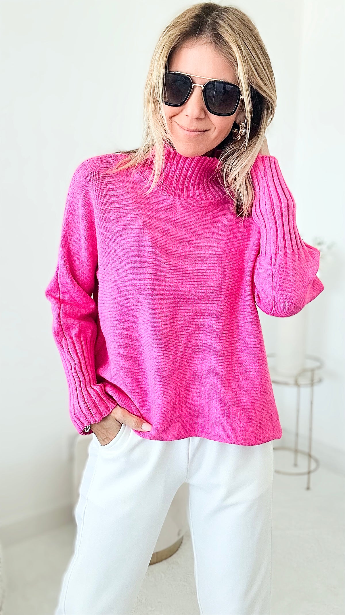 Break Free Long Sleeve Italian Sweater Top - Heather Fuchsia-140 Sweaters-Yolly-Coastal Bloom Boutique, find the trendiest versions of the popular styles and looks Located in Indialantic, FL