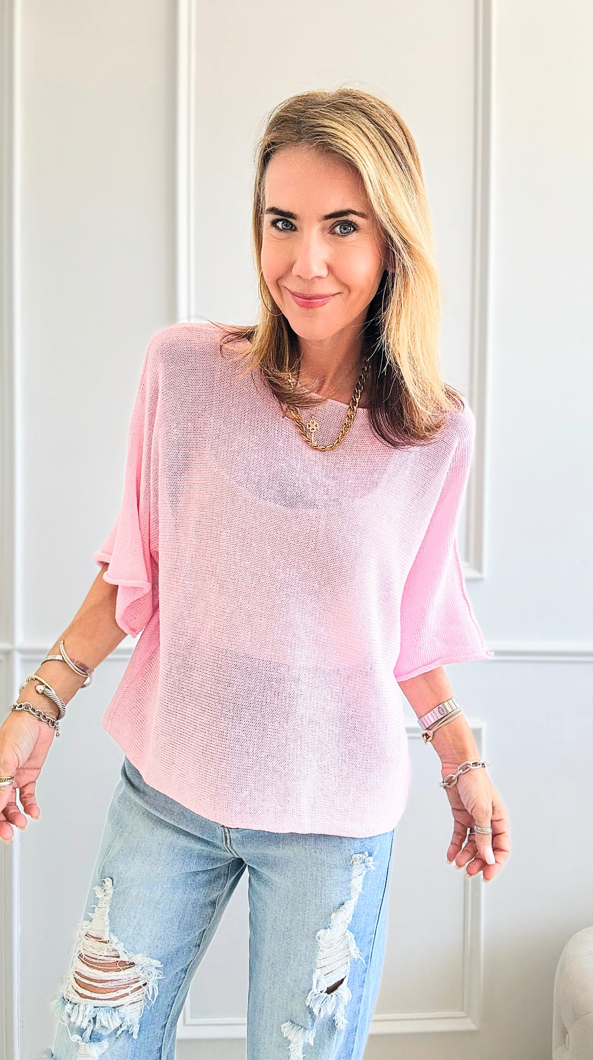 Amalfi Coast Italian Knit Pullover - Light Pink-140 Sweaters-Italianissimo-Coastal Bloom Boutique, find the trendiest versions of the popular styles and looks Located in Indialantic, FL