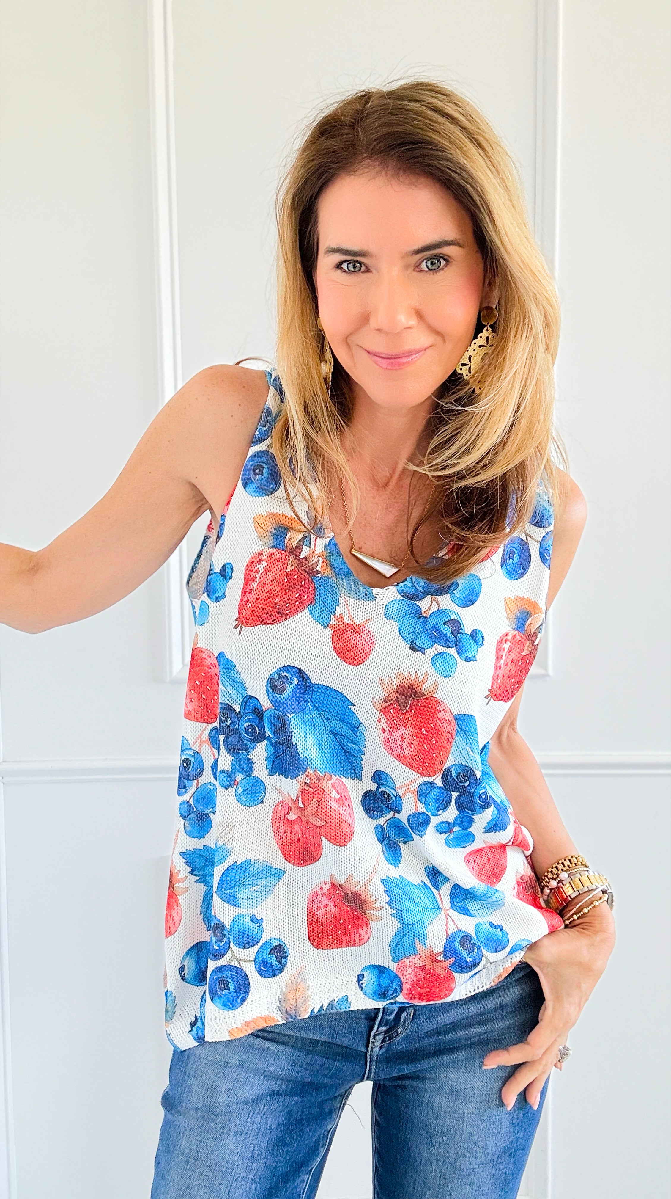Fruit Garden Italian Knit Tank-100 Sleeveless Tops-Italianissimo-Coastal Bloom Boutique, find the trendiest versions of the popular styles and looks Located in Indialantic, FL