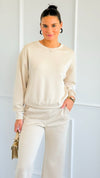 Weekender Ease Scuba 2pc Pant Set - Oatmeal-210 Loungewear/Sets-YELETE-Coastal Bloom Boutique, find the trendiest versions of the popular styles and looks Located in Indialantic, FL