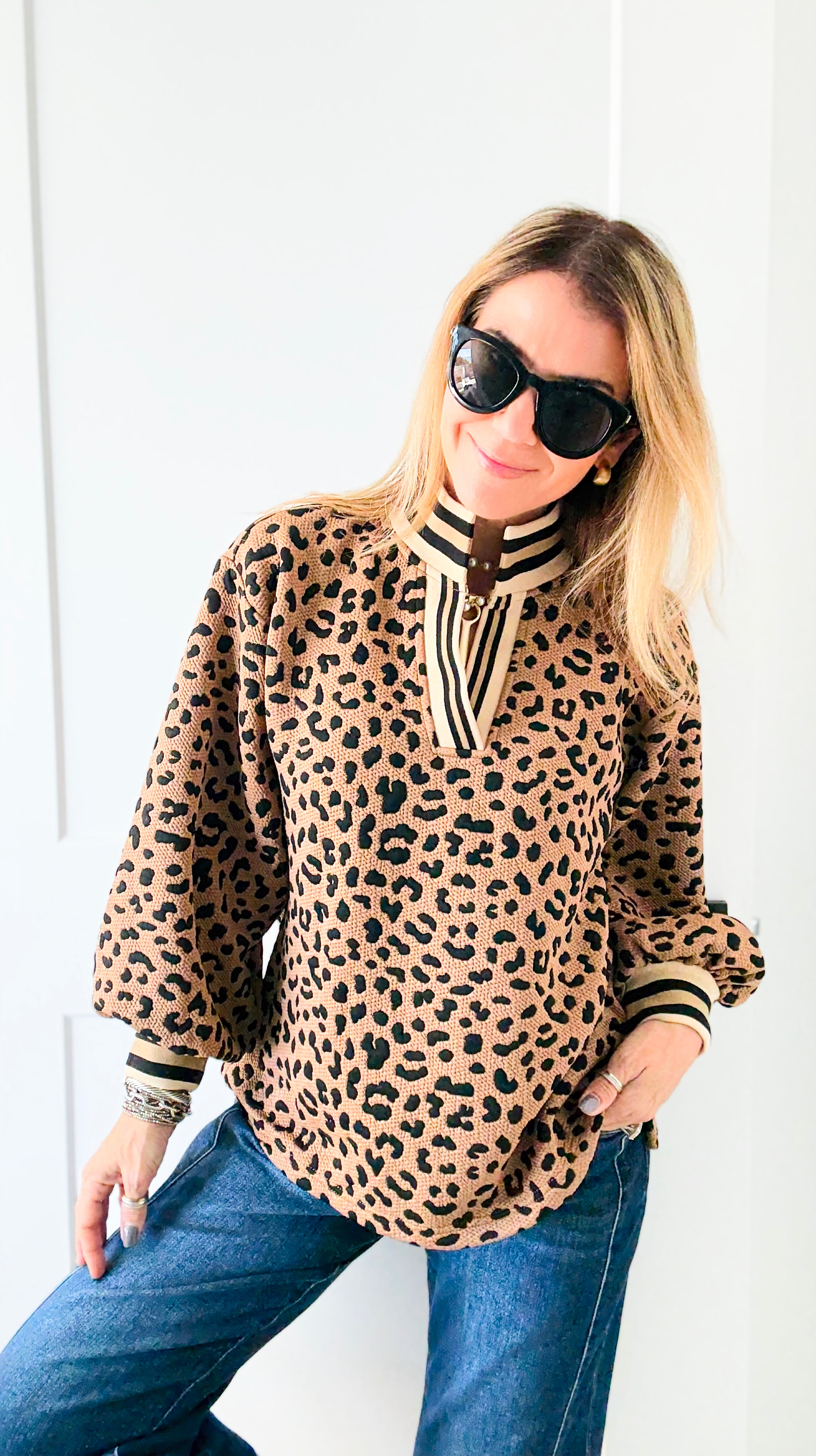Textured Leopard Puff Sleeve Top-130 Long Sleeve Tops-JODIFL-Coastal Bloom Boutique, find the trendiest versions of the popular styles and looks Located in Indialantic, FL