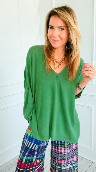 Good Taste V- Neck Max Italian Knit Top- Kelly Green