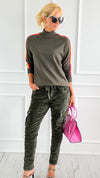 Rainbow Runway Sweater-Deep Forest-140 Sweaters-V SKY-Coastal Bloom Boutique, find the trendiest versions of the popular styles and looks Located in Indialantic, FL