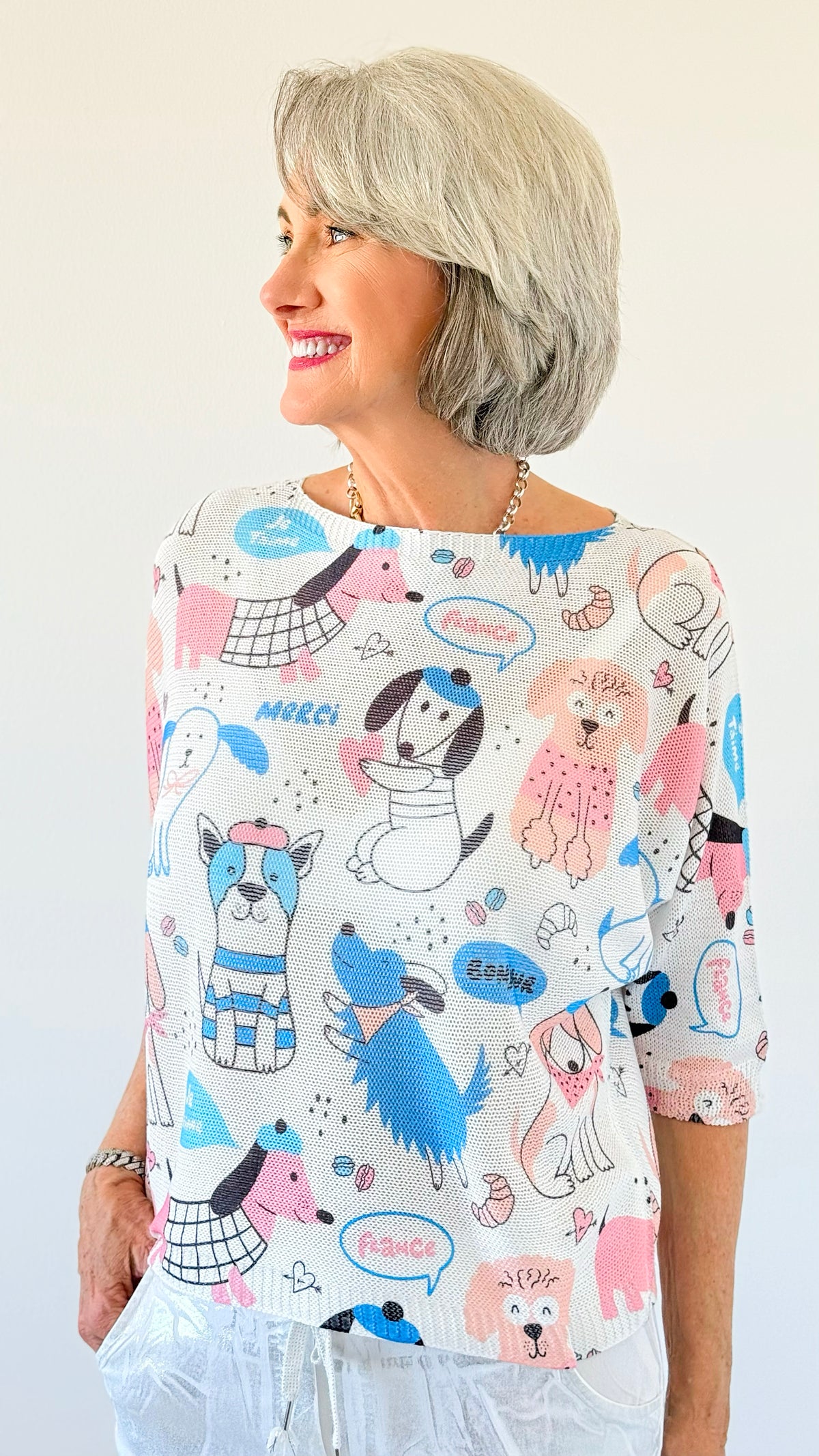 Parisian Canine Short Sleeve Italian St Tropez Knit-140 Sweaters-Italianissimo-Coastal Bloom Boutique, find the trendiest versions of the popular styles and looks Located in Indialantic, FL