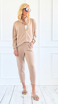 Effortless Relaxed Tapered Pants - Natural-170 Bottoms-Mono B-Coastal Bloom Boutique, find the trendiest versions of the popular styles and looks Located in Indialantic, FL