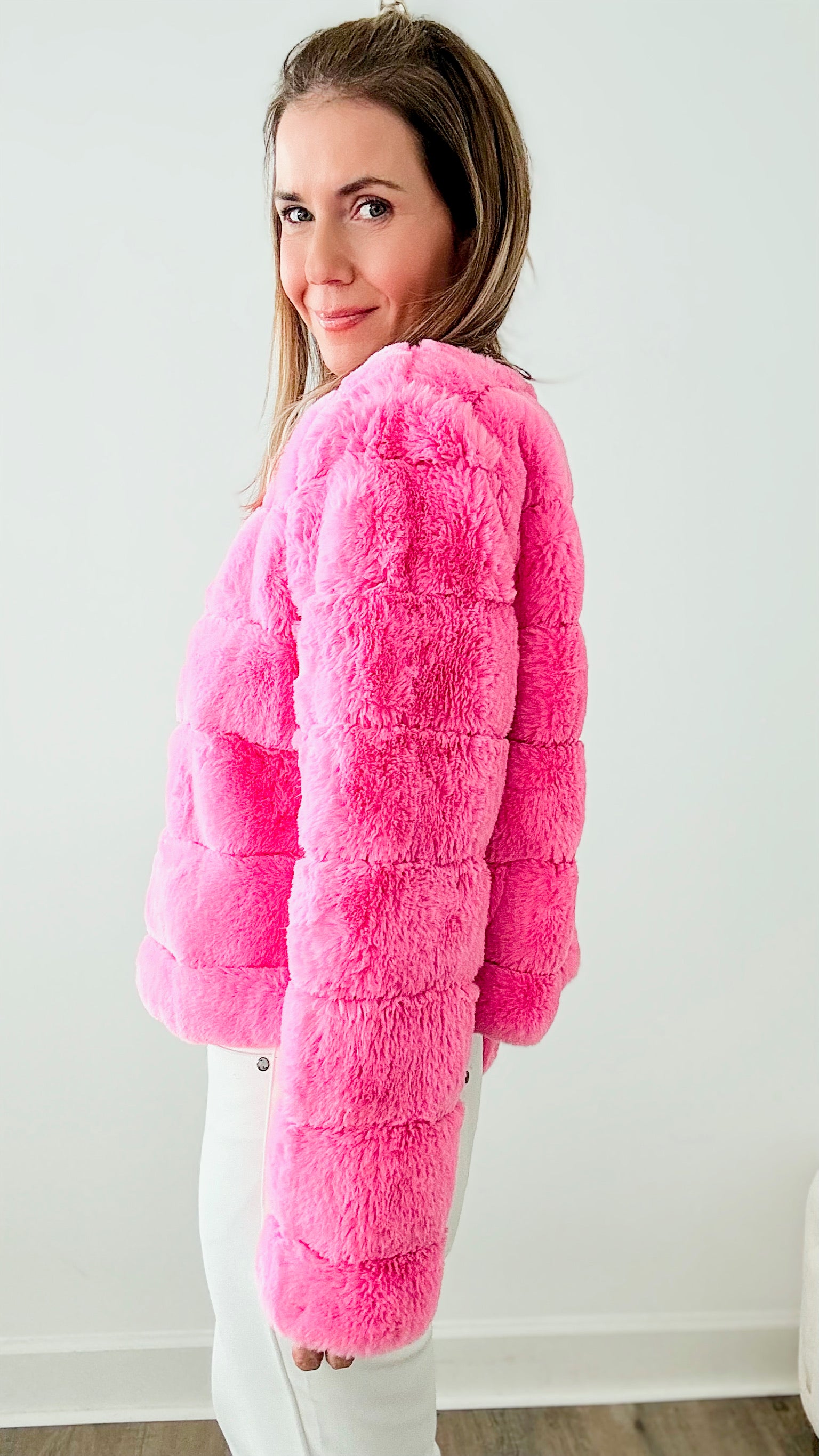 Faux Fur Buttoned Quilted Jacket - Barbie Pink-160 Jackets-ShopIrisBasic-Coastal Bloom Boutique, find the trendiest versions of the popular styles and looks Located in Indialantic, FL