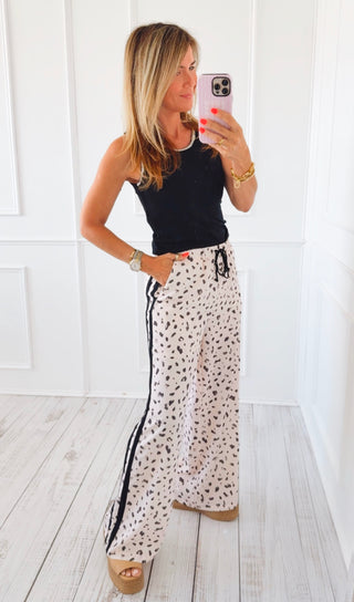 Leopard Side Stripe Wide Leg Pants