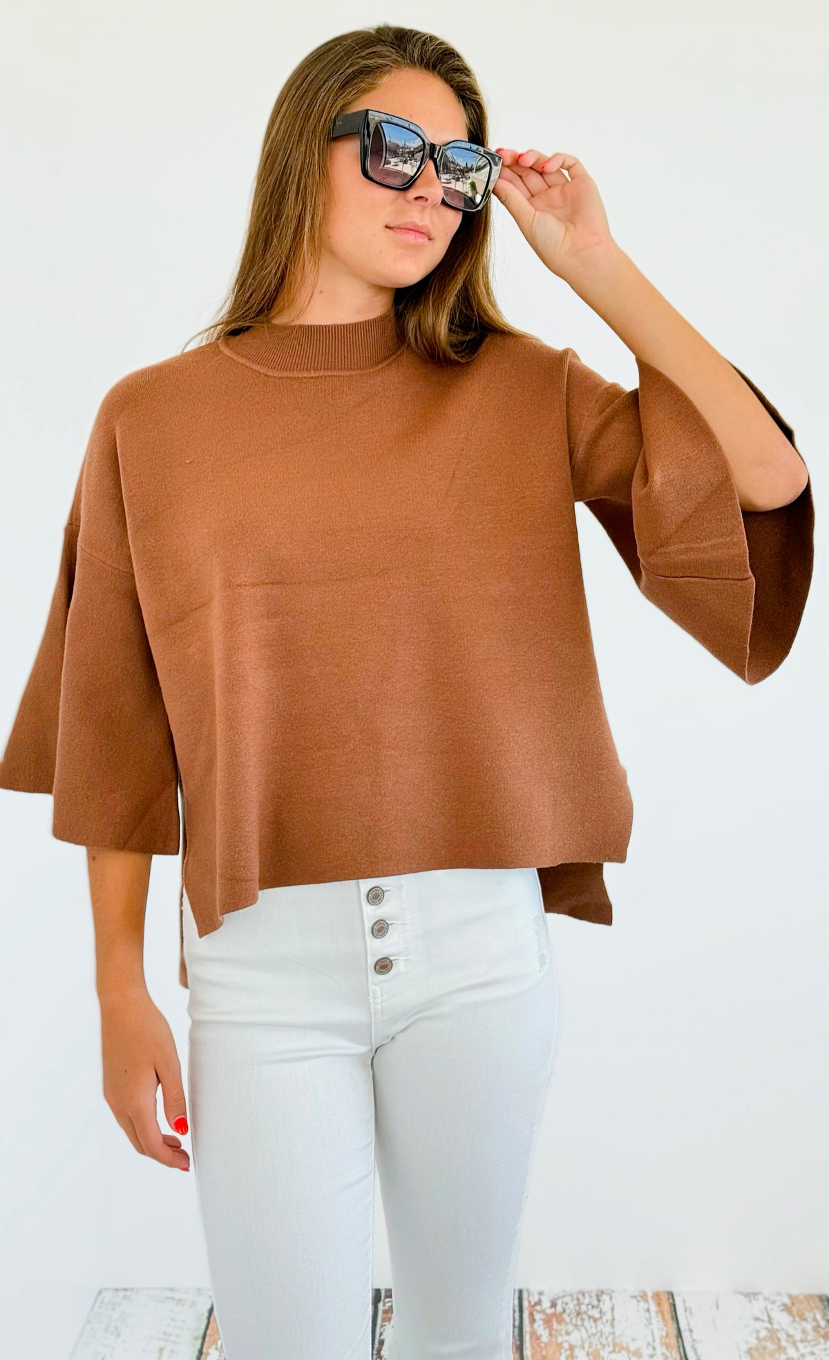 Bell Sleeve Sweater - Deep Camel-140 Sweaters-Zenana-Coastal Bloom Boutique, find the trendiest versions of the popular styles and looks Located in Indialantic, FL