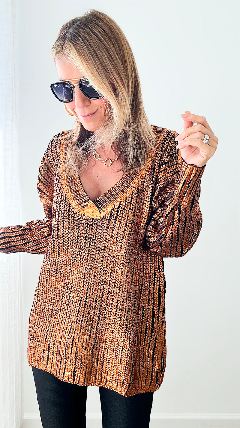 It's Cool Metallic Chunky Sweater - Copper-140 Sweaters-BIBI-Coastal Bloom Boutique, find the trendiest versions of the popular styles and looks Located in Indialantic, FL