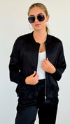 Smooth Sating Bomber Jacket-160 Jackets-Fate Inc-Coastal Bloom Boutique, find the trendiest versions of the popular styles and looks Located in Indialantic, FL