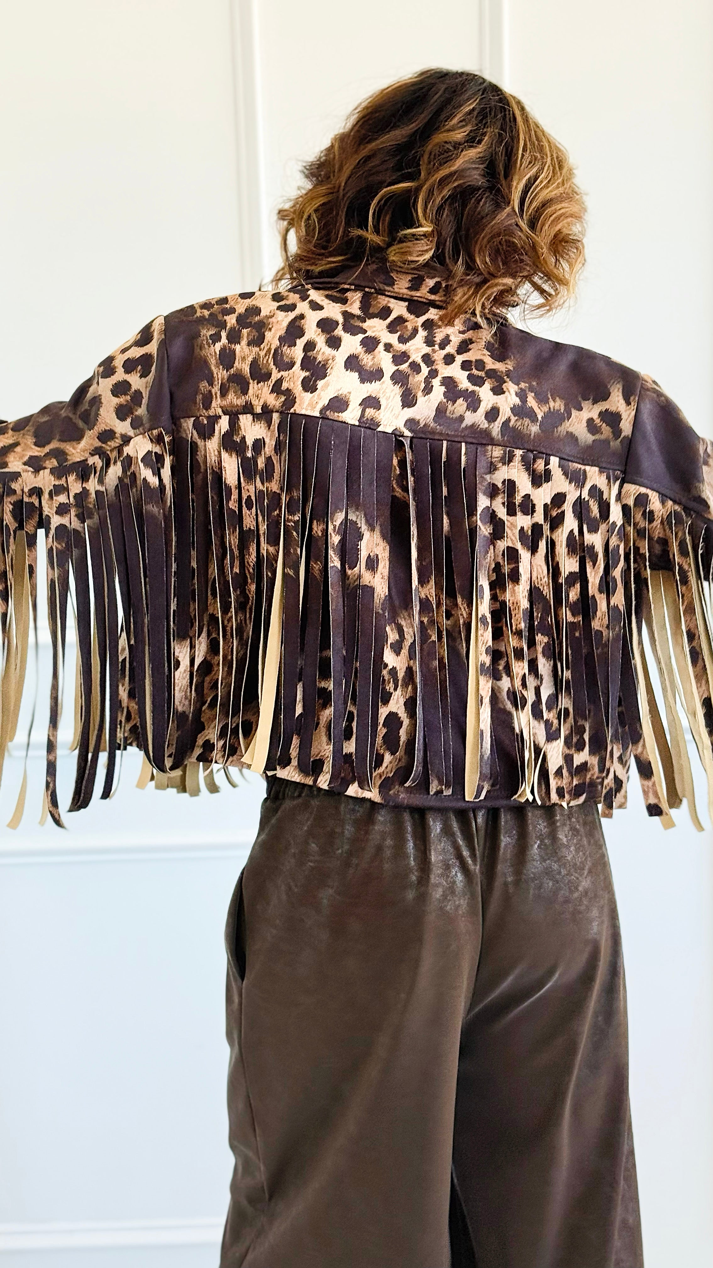 Fringed Feline Italian Cropped Jacket-160 Jackets-Italianissimo-Coastal Bloom Boutique, find the trendiest versions of the popular styles and looks Located in Indialantic, FL